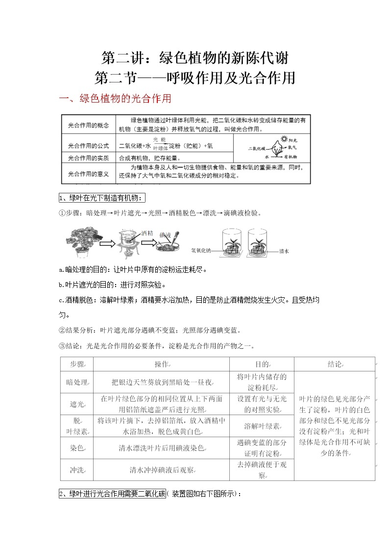 第二讲：第二节、呼吸作用及光合作用-中考科学一轮复习讲练教案（生物篇和地球、宇宙和空间科学）01