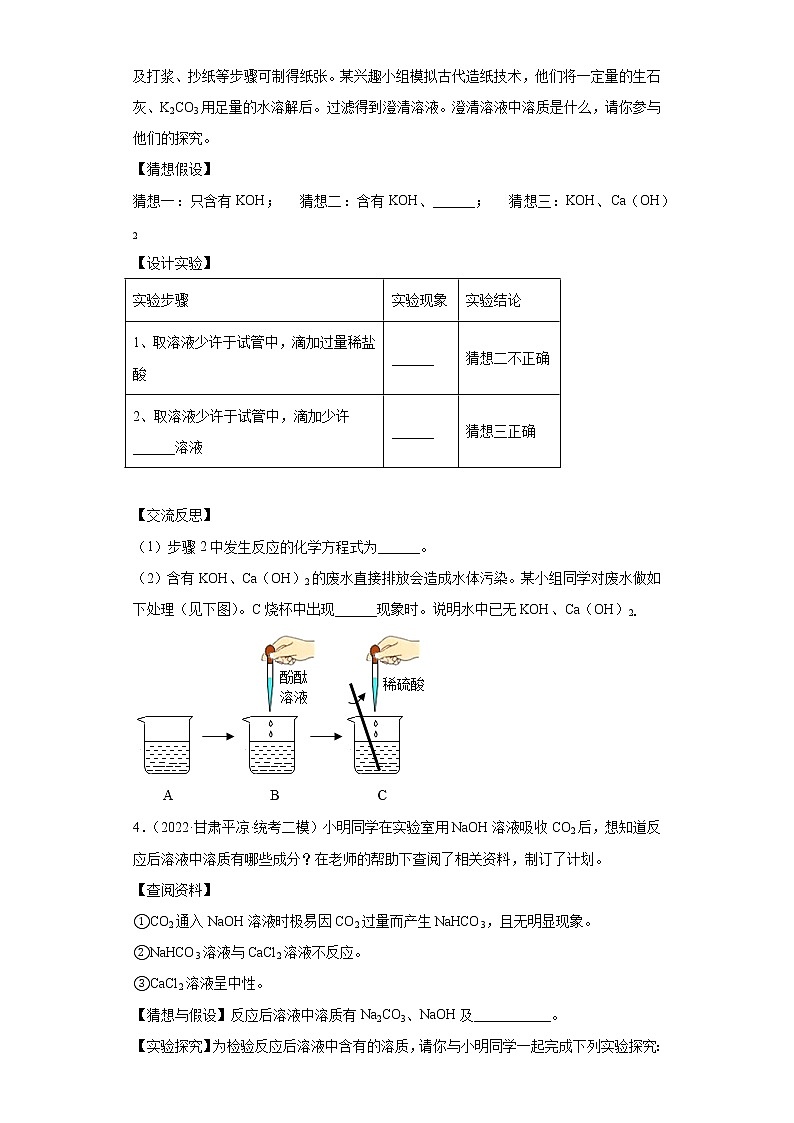 甘肃各地区2022年中考化学模拟（二模）试题汇编-科学探究题（基础题）第3页