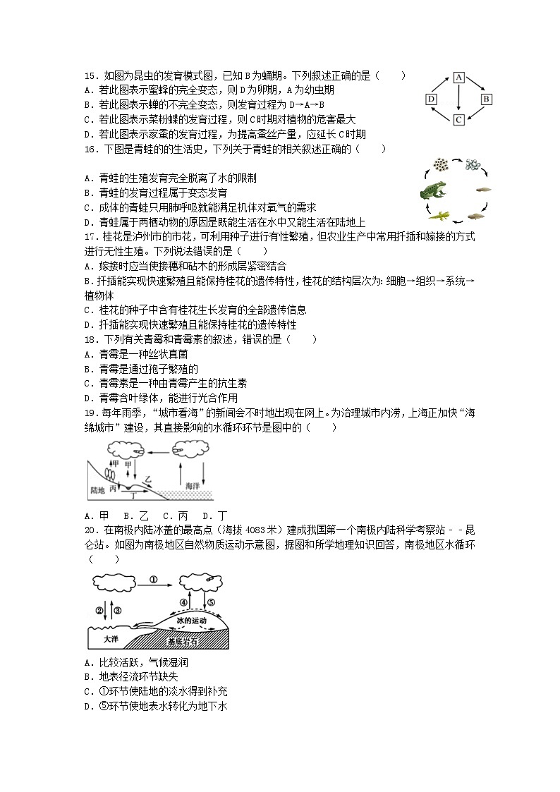 华师大版七年级下科学期末模拟试卷二第3页
