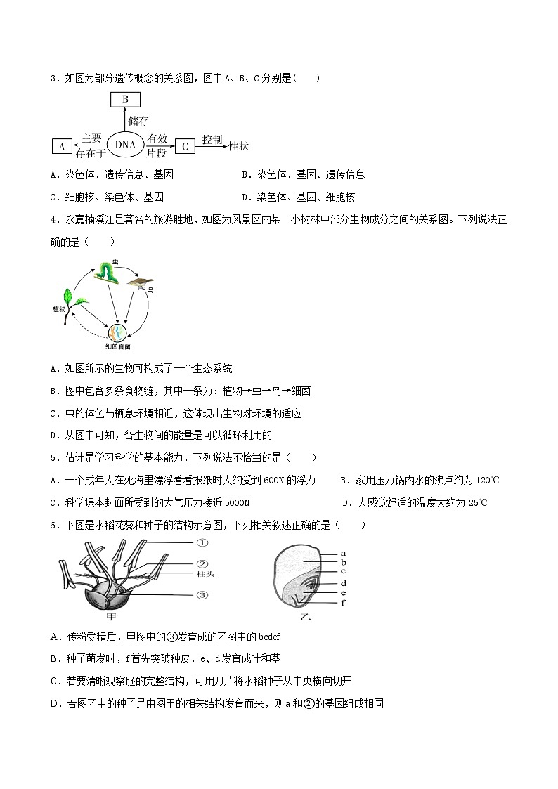 学易金卷：2023年中考科学第一次模拟考试卷（浙江卷）02