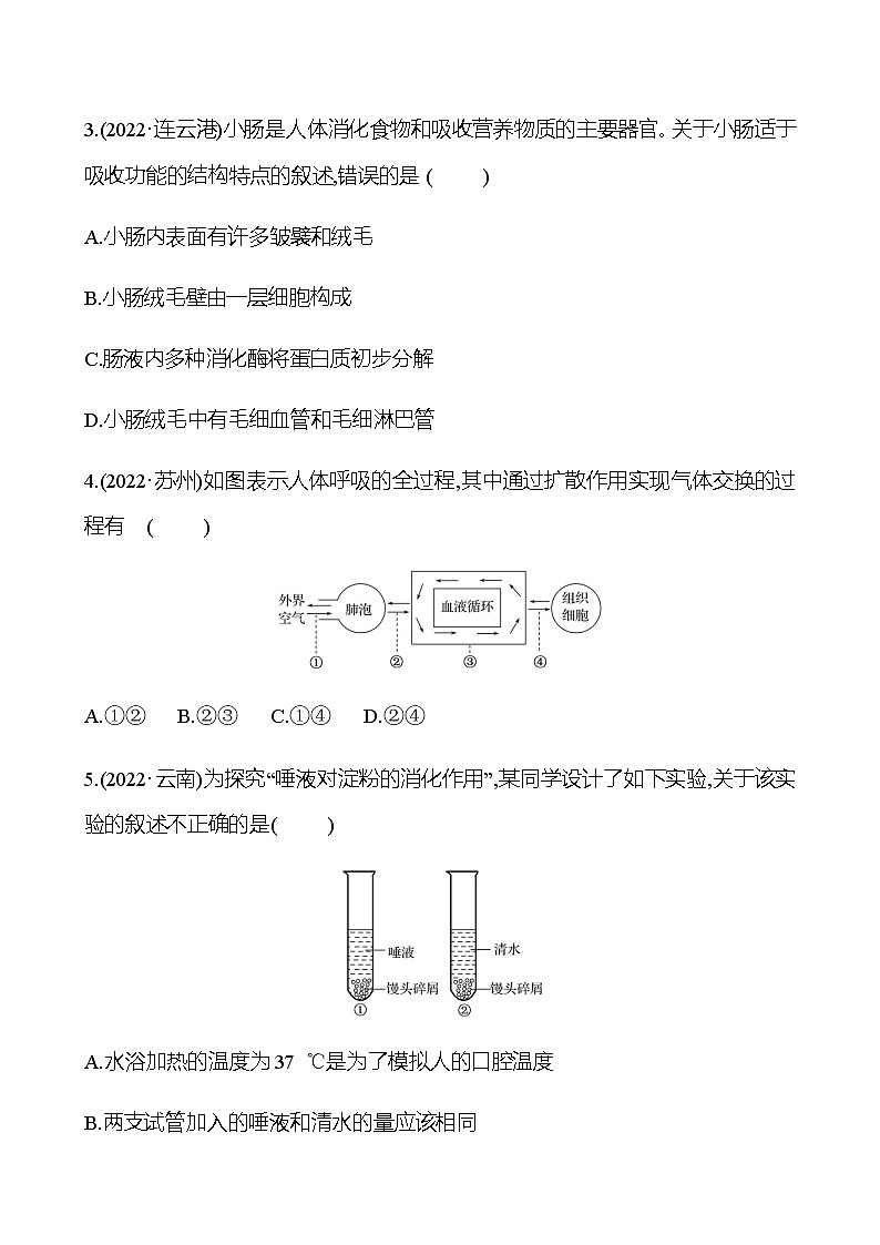 2023年浙江省初中科学 一轮复习 第6讲　人体的物质和能量转换(1) 提分作业02