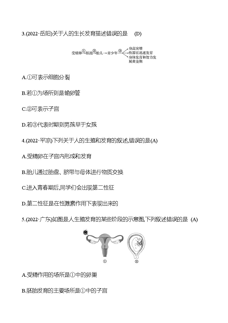 备战2023 初中科学 一轮复习 第10讲　人与动物的生殖和发育 提分作业（教师版）第2页