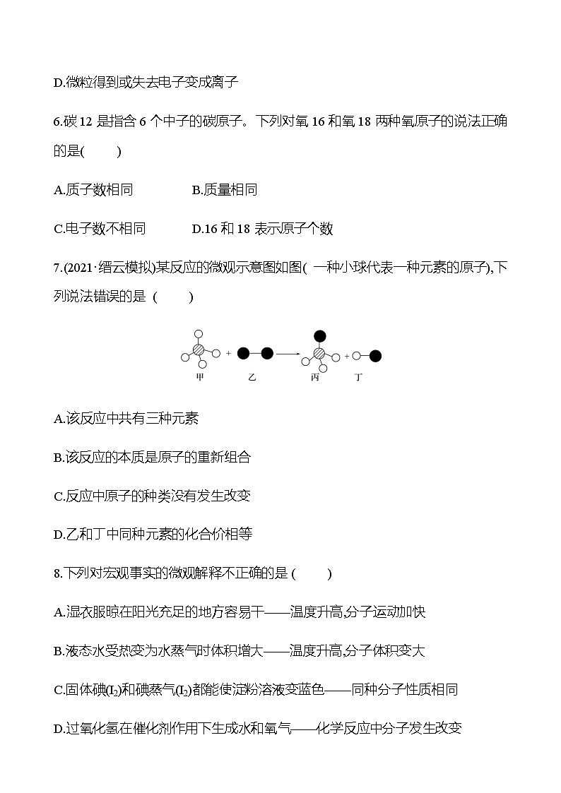 2023年浙江省初中科学 一轮复习 第29讲　构成物质的粒子　元素 提分作业03