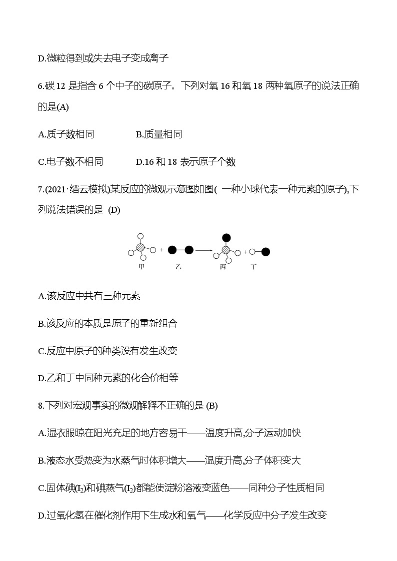2023年浙江省初中科学 一轮复习 第29讲　构成物质的粒子　元素 提分作业03