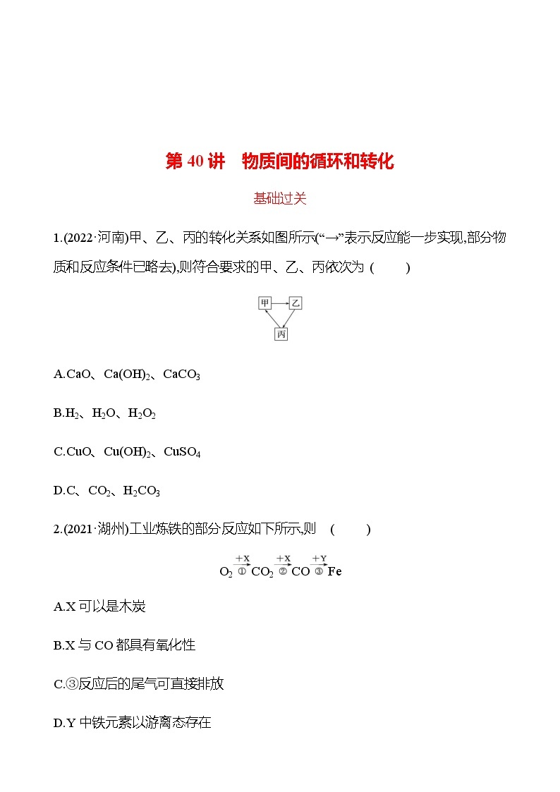 2023年浙江省初中科学 一轮复习 第40讲　物质间的循环和转化 提分作业01