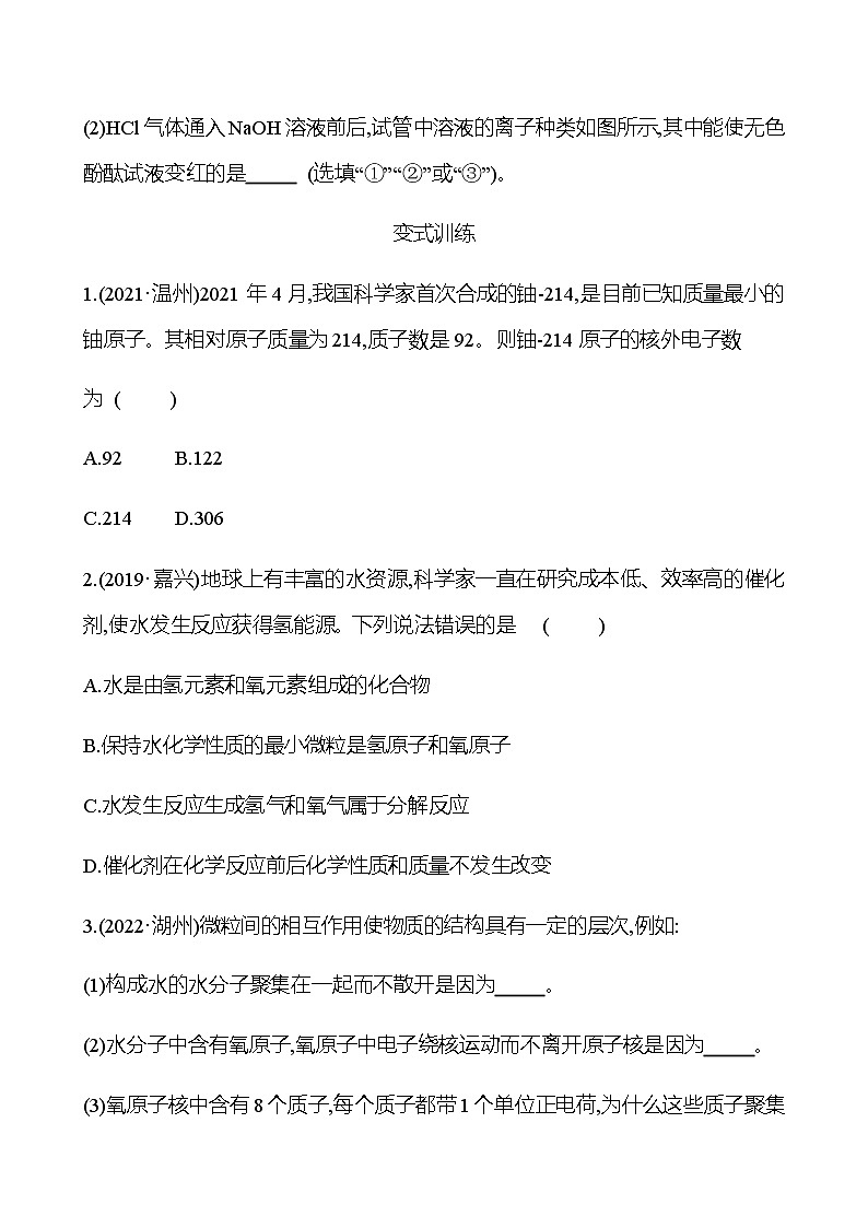2023年浙江省初中科学 一轮复习 第三部分  第29讲　构成物质的粒子　元素 专题练习02