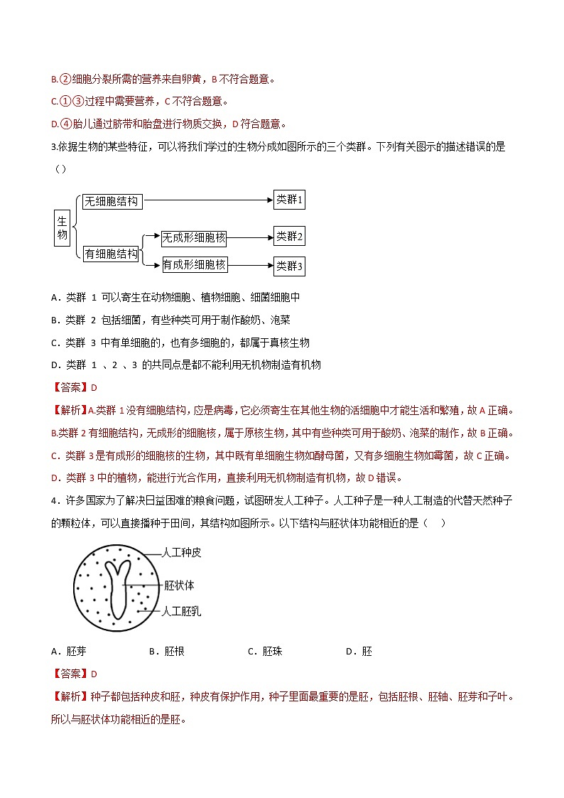 第01单元 代代相传的生命单元测试（培优卷）——2022-2023学年七年级下册科学单元复习卷（浙教版）02