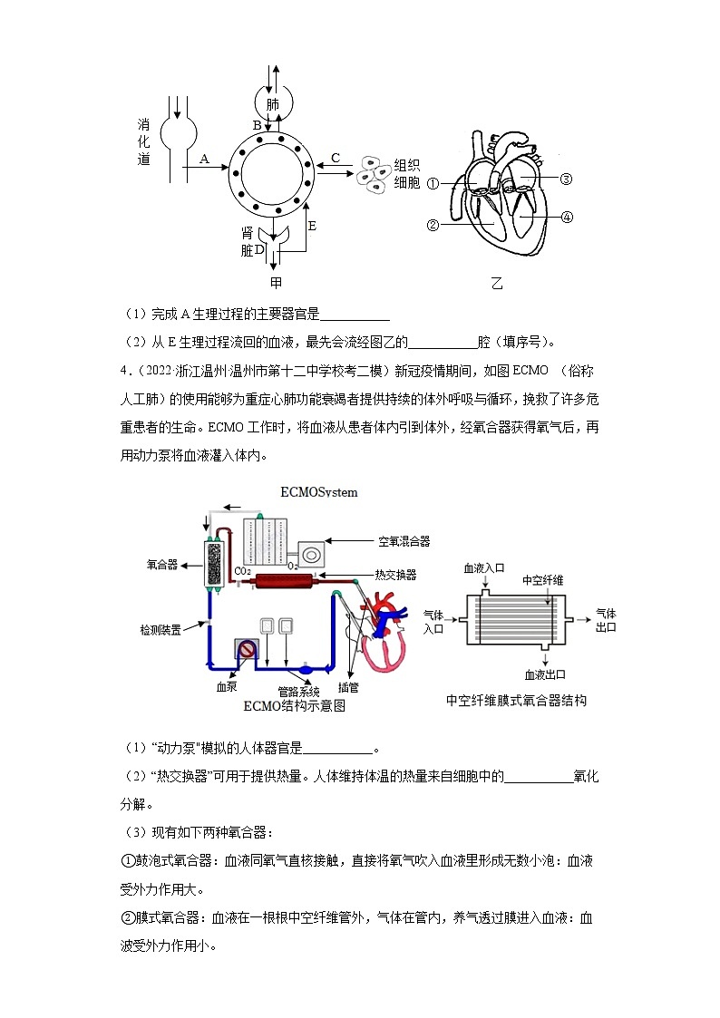 浙江省2022年中考科学模拟题汇编-14人体的新陈代谢（简答题）03