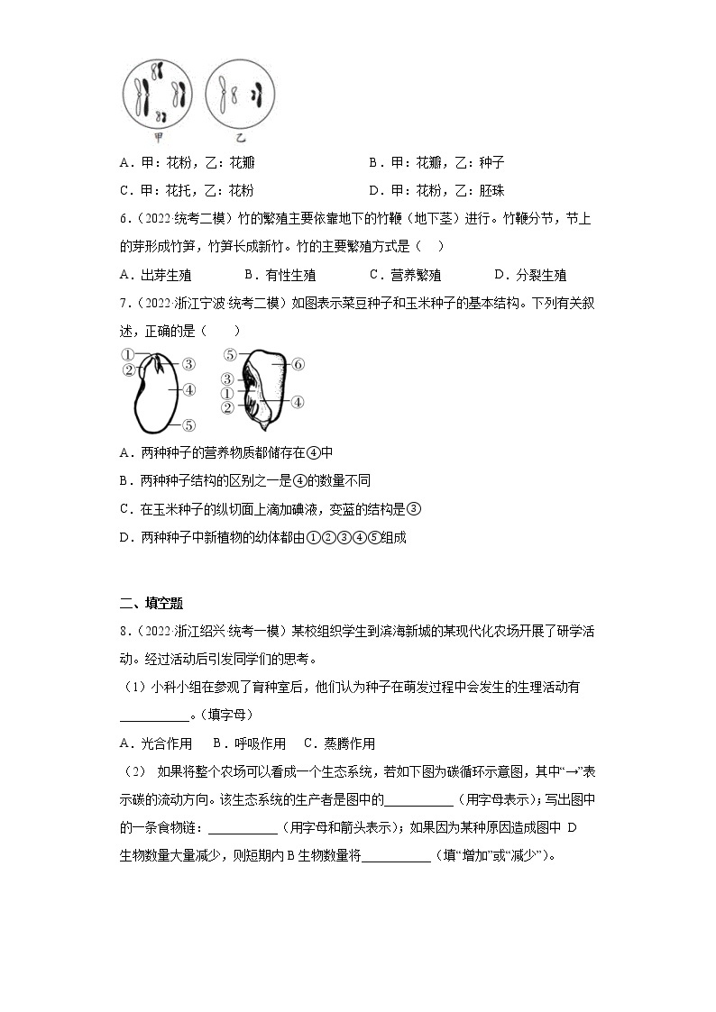 浙江省2022年中考科学模拟题汇编-17植物的生殖与发育02