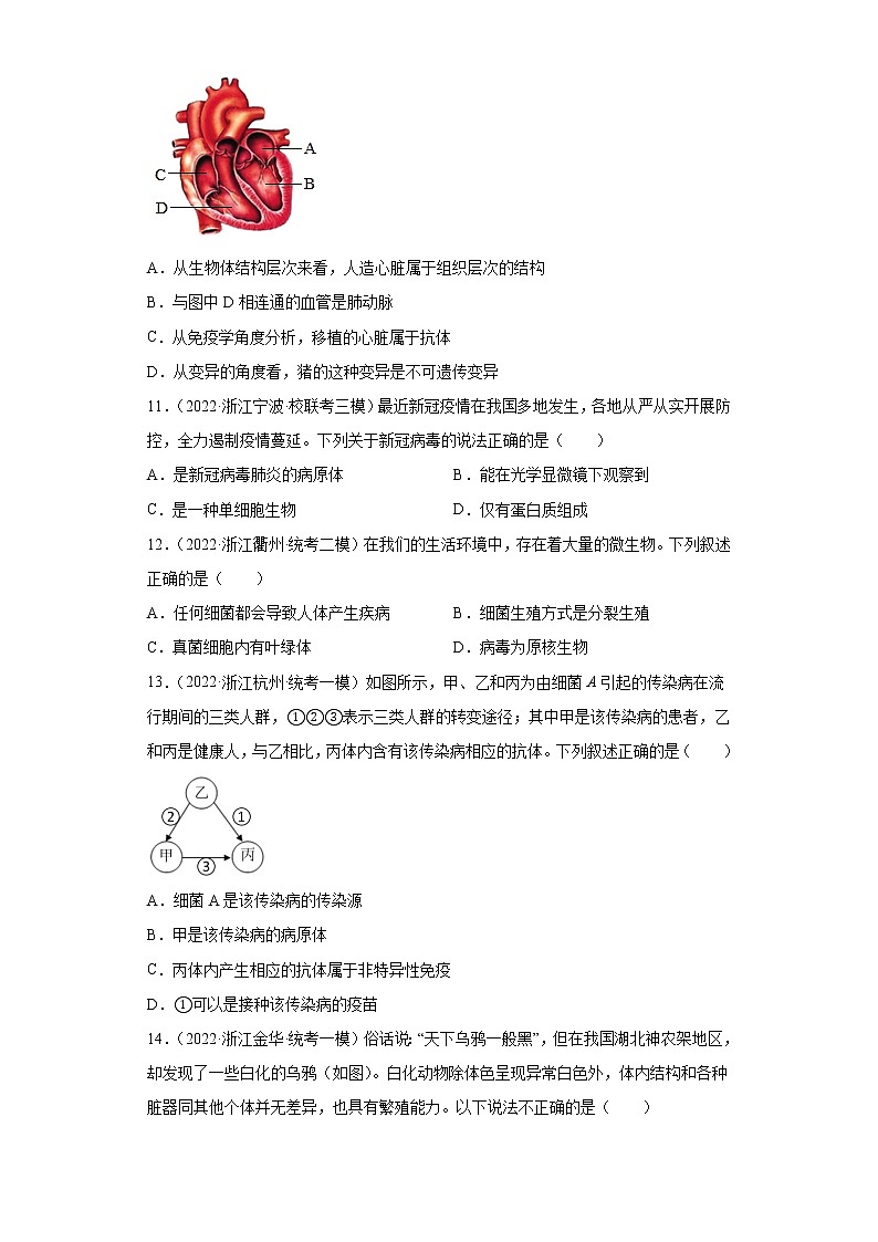 浙江省2022年中考科学模拟题汇编-20人、健康与环境（选择题）第3页