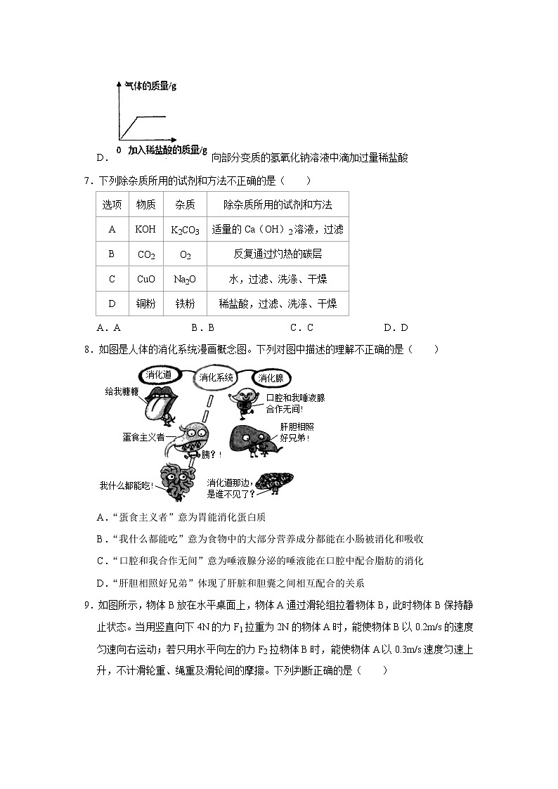 浙江省杭州市上城区2023年九年级科学第一次适应性模拟卷（含答案）第3页