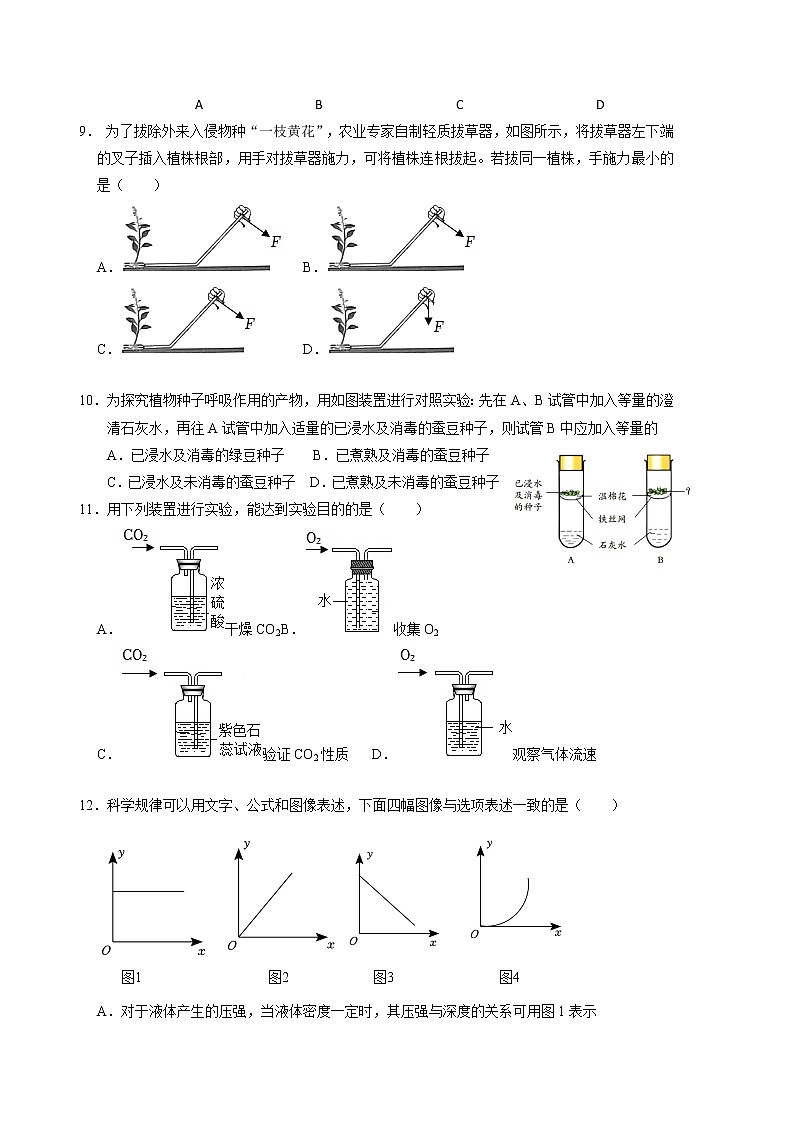 浙江省温州市苍南县2023年初中毕业学业水平考试适应性检测科学试卷（含答案）03