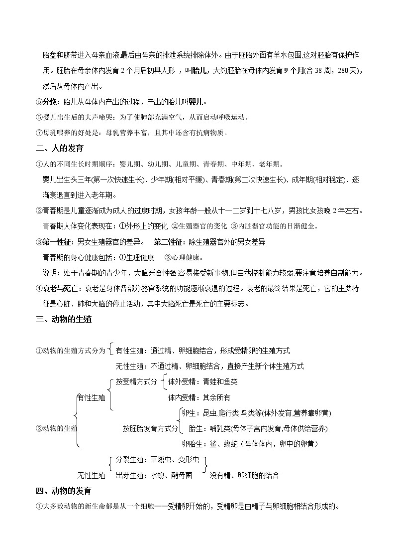 2022-2023年浙教版科学七年级下册专题复习精讲精练：专题01 人和动物的生长繁殖02