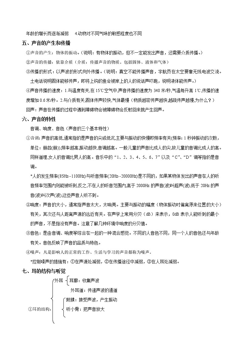 2022-2023年浙教版科学七年级下册专题复习精讲精练：专题04 感觉、声音与耳02