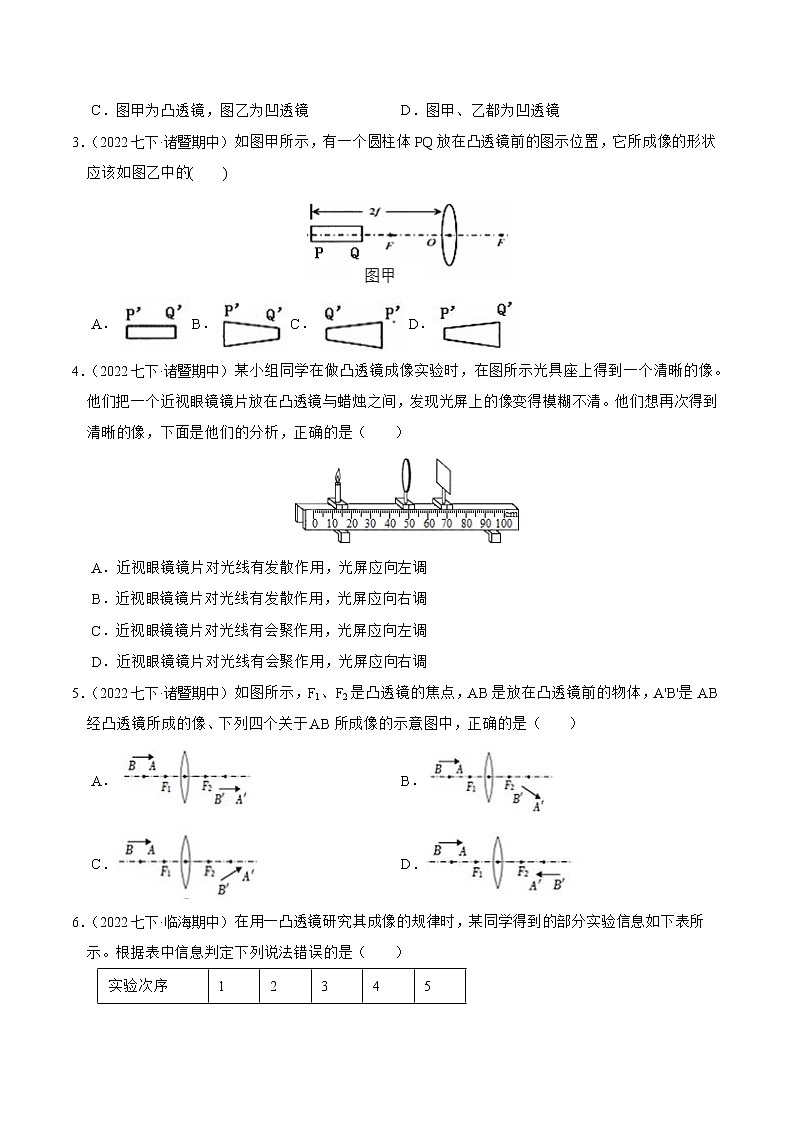 2022-2023年浙教版科学七年级下册专题复习精讲精练：专题09 凸透镜成像与眼睛视觉03