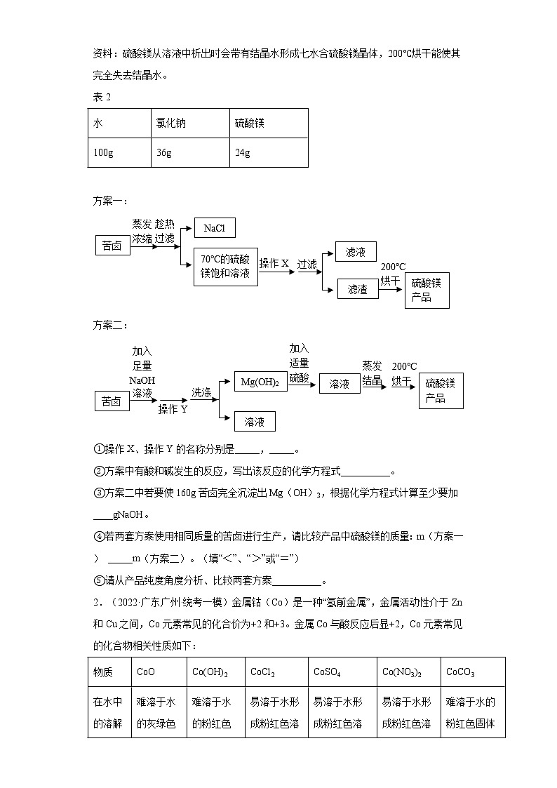 广东省广州市三年（2020-2022）中考化学模拟题分题型分层汇编-47盐的性质（科学探究题、综合应用题）02