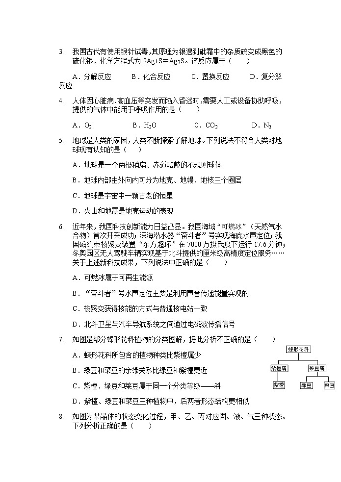浙江省台州市书生中学2022-2023学年九年级下学期期中考试科学试题02