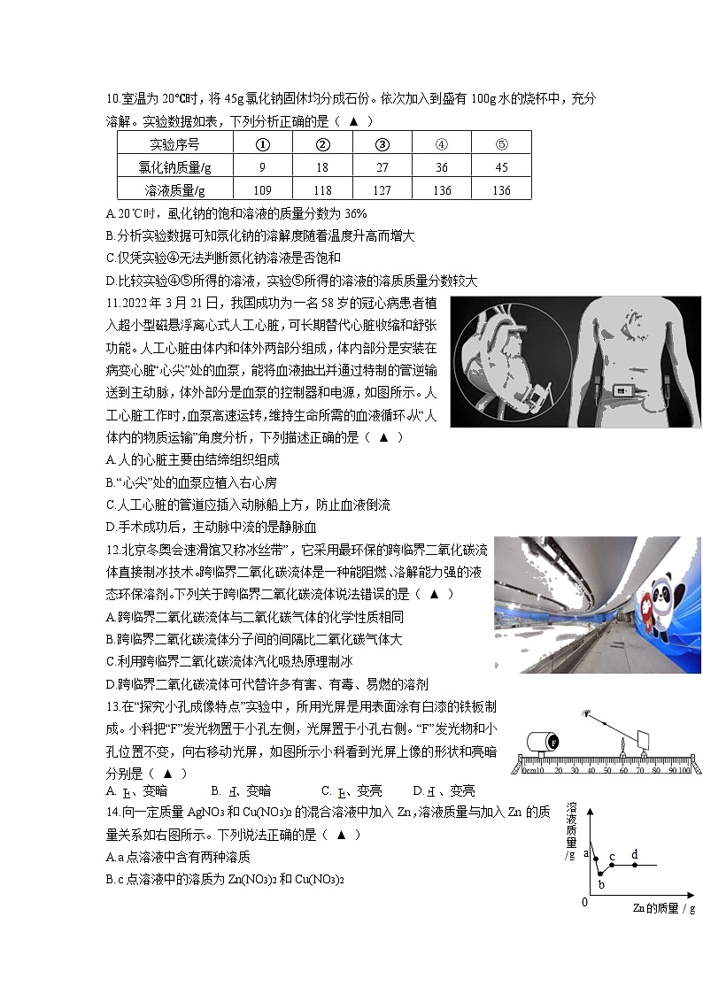 2023年浙江省宁波市北仑区九年级中考科学二模试题03
