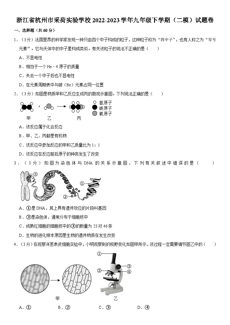 浙江省杭州市采荷实验学校2022-2023学年九年级下学期（二模）试题卷  含解析第1页