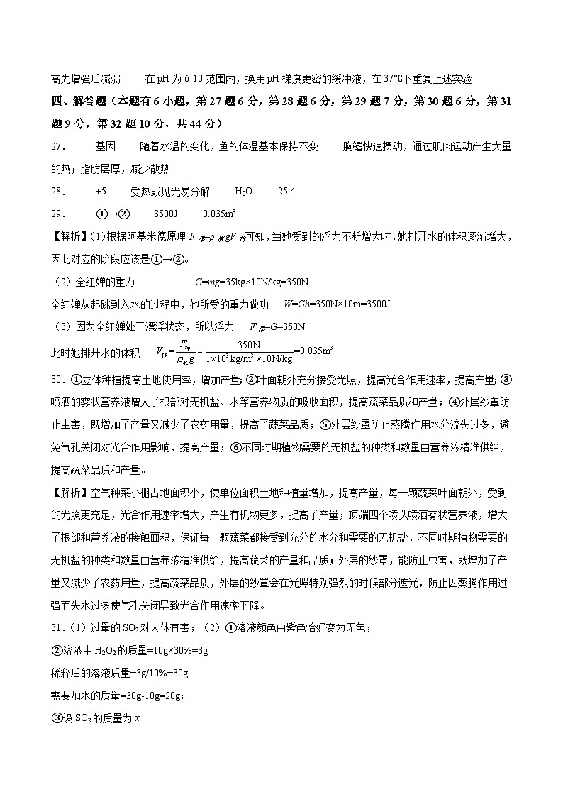 科学（浙江温州卷）（参考答案）第2页