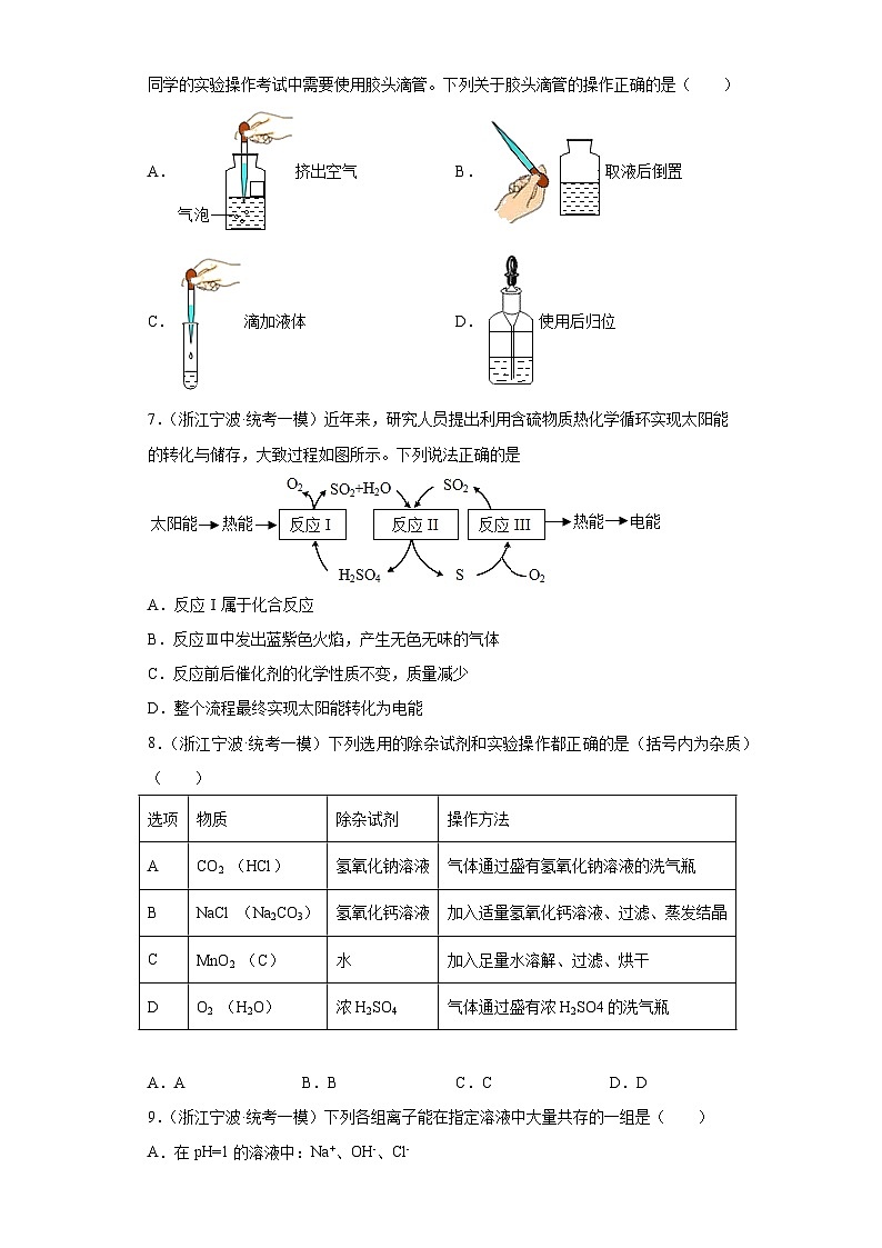 浙江省宁波市 中考科学模拟题汇编-选择题（基础题）03