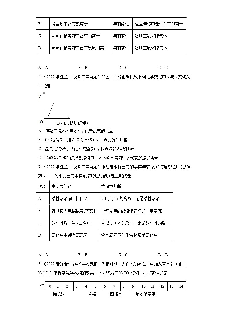 浙江省各地区2022年中考科学真题知识点分类汇编-05酸和碱、中和反应（1）第3页