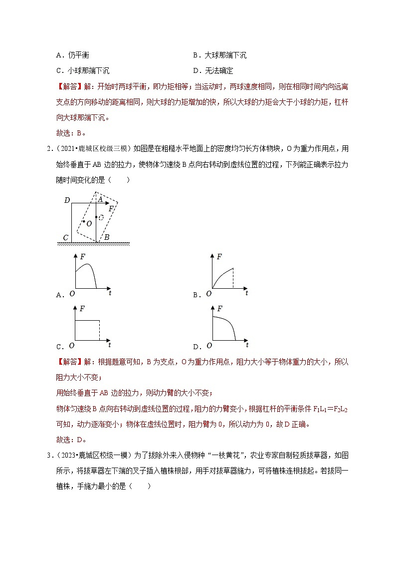 精练08 杠杆相关问题-浙江中考科学复习易错点重难点精炼02