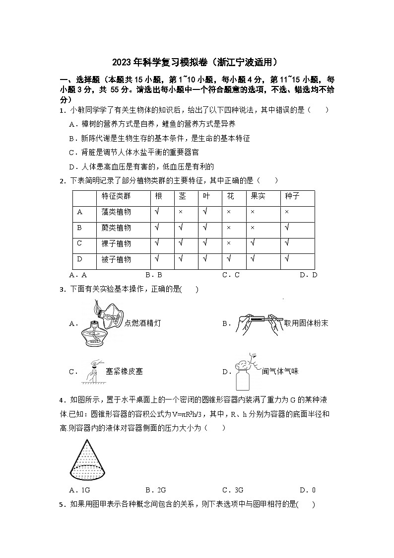 2023年浙江省宁波市中考科学复习模拟卷+第1页