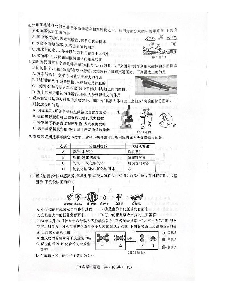 2023年浙江省金华市中考科学真题含答案02