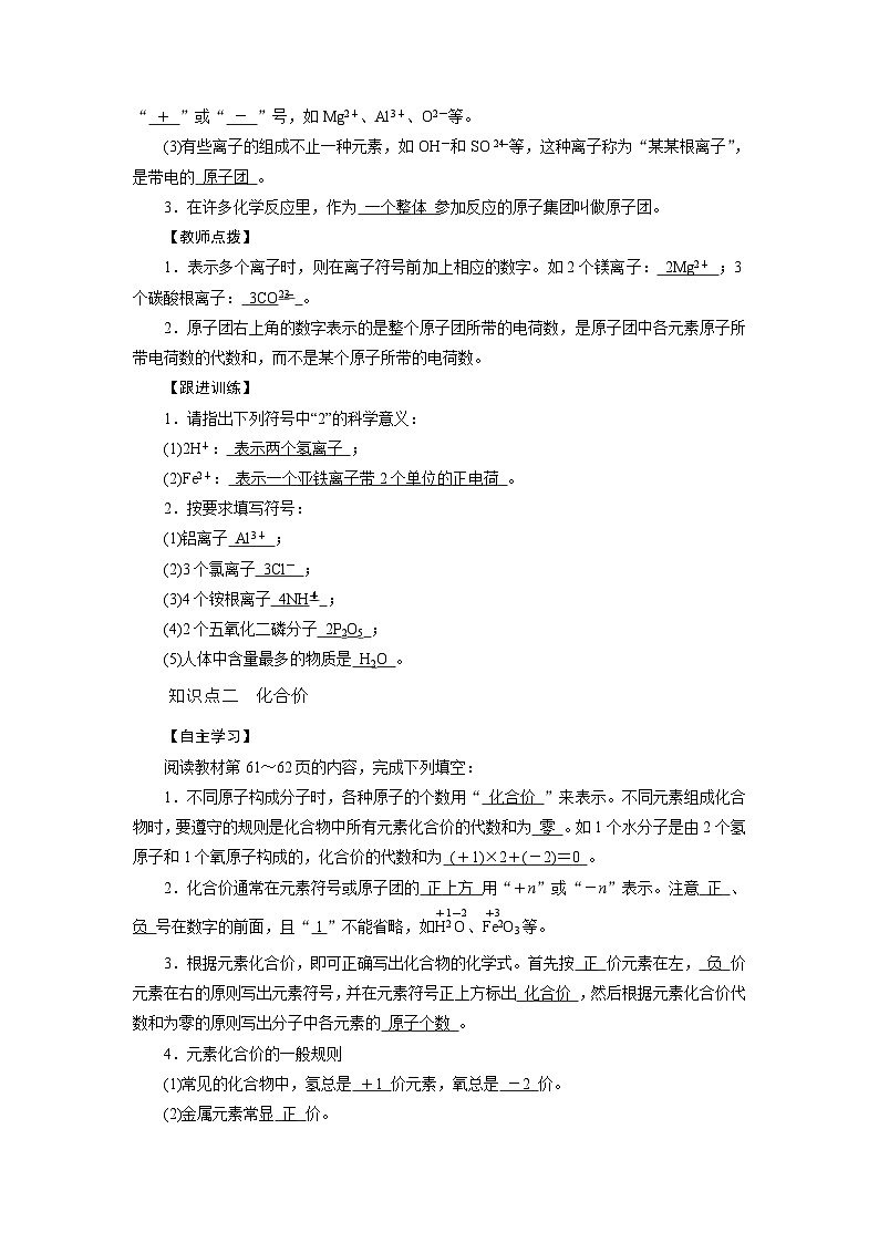 浙教版科学八年级下册教案 第2章 第6节 第2课时 离子的符号　化合价02