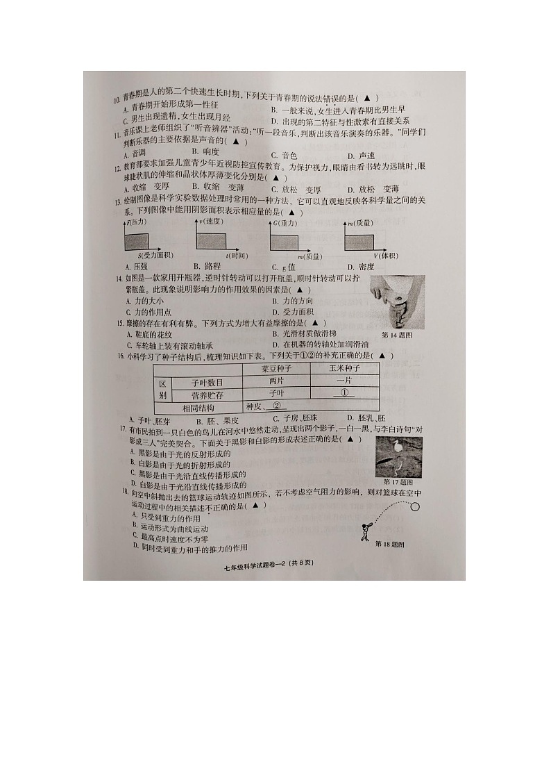 浙江省金华市2022-2023学年七年级下学期6月期末科学试题02