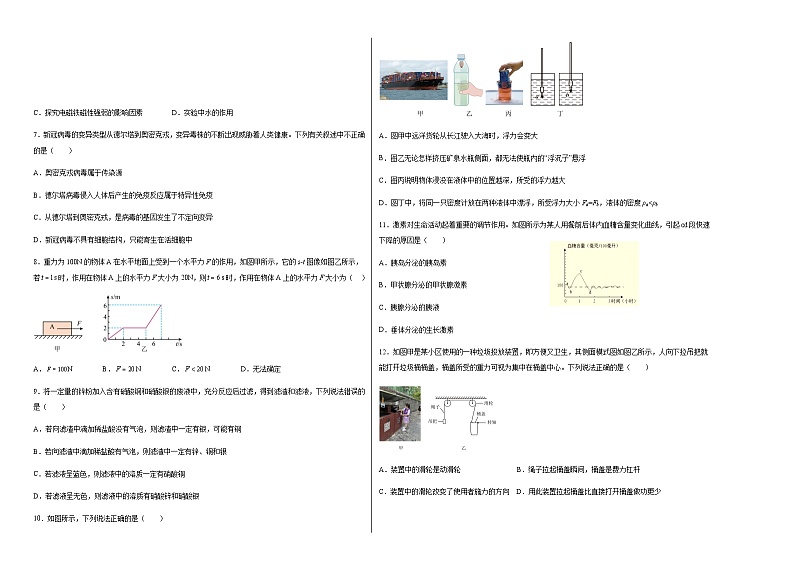 2023年浙江省舟山市定海区金衢山五校联考初中毕业生第三次质量监测三模科学试题02