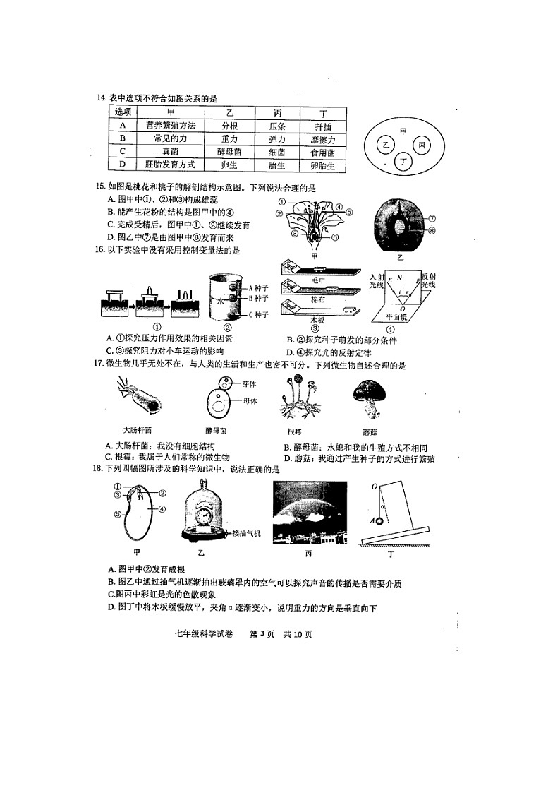 浙江省绍兴市新昌县2022-2023学年七年级下学期期末学业水平监测科学试题第3页