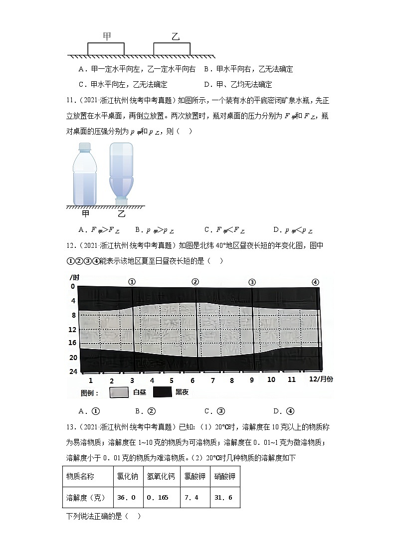 中考科学浙江省杭州市三年（2021-2023）真题分类汇编-选择题③第3页