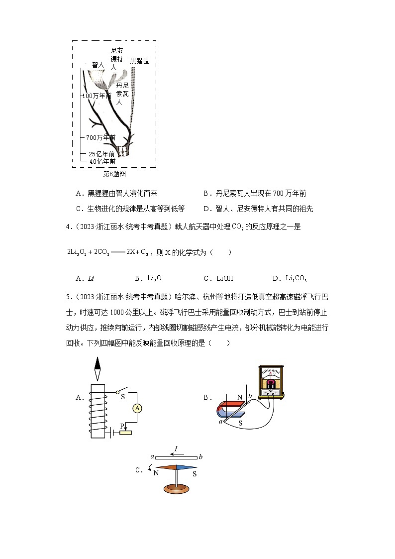 中考科学浙江省丽水市三年（2021-2023）真题分类汇编-选择题②第2页