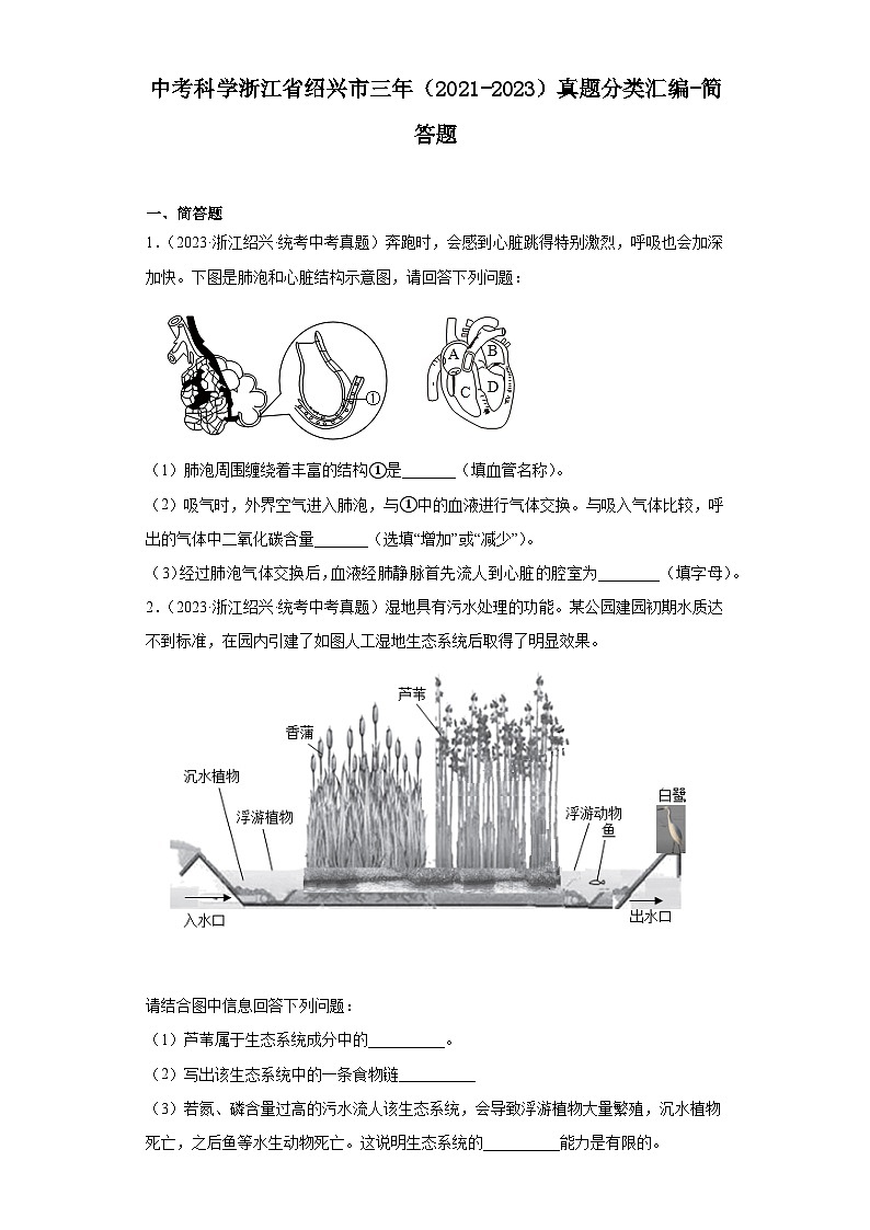 中考科学浙江省绍兴市三年（2021-2023）真题分类汇编-简答题第1页