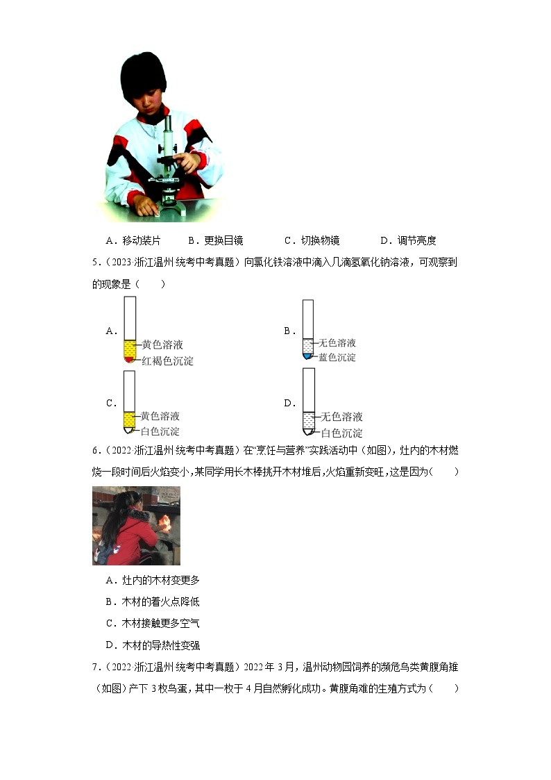 中考科学浙江省温州市三年（2021-2023）真题分类汇编选择题②02