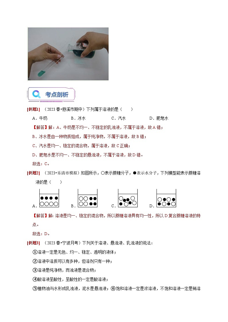 1.4+物质在水中的分散状况 八年级科学上册讲练测（浙教版）03