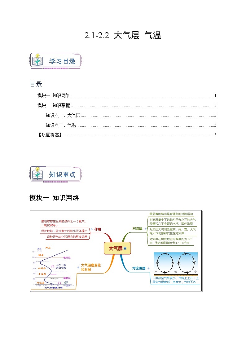 2.1-2.2+大气层+气温 八年级科学上册讲练测（浙教版）01