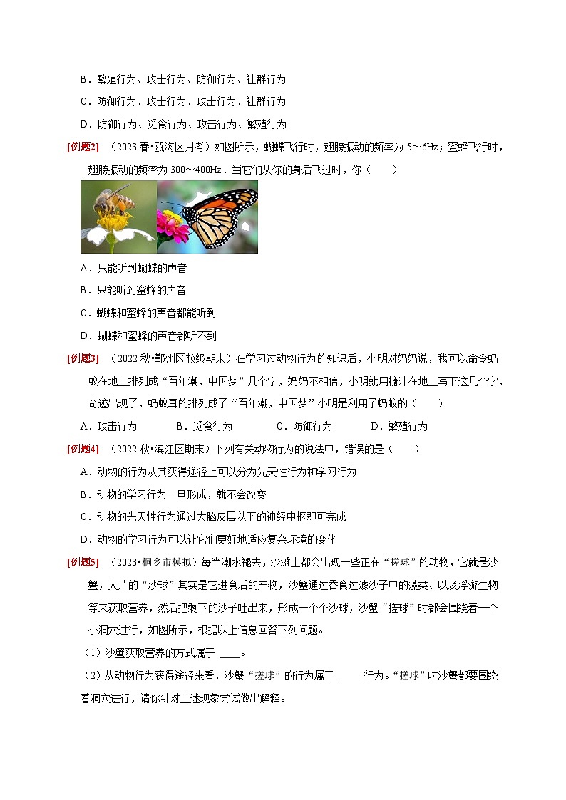 3.4+动物的行为  八年级科学上册讲练测（浙教版）03