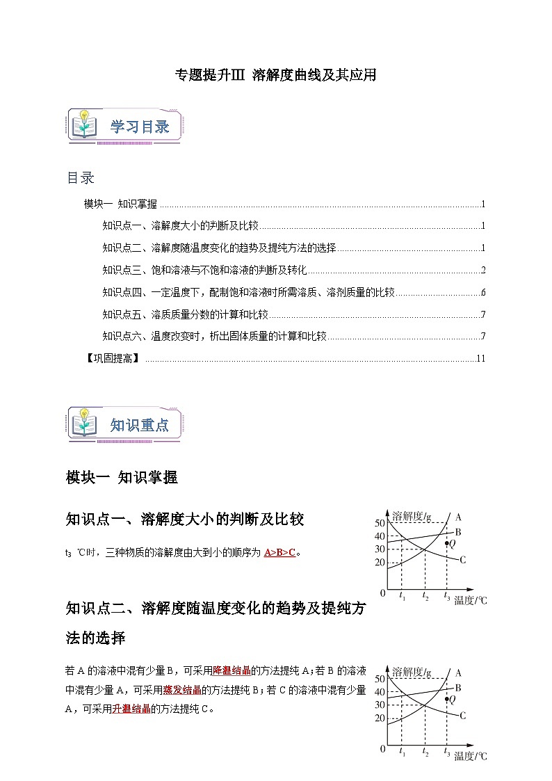 专题提升Ⅲ+溶解度曲线及其应用+水和水溶液 八年级科学上册讲练测（浙教版）01