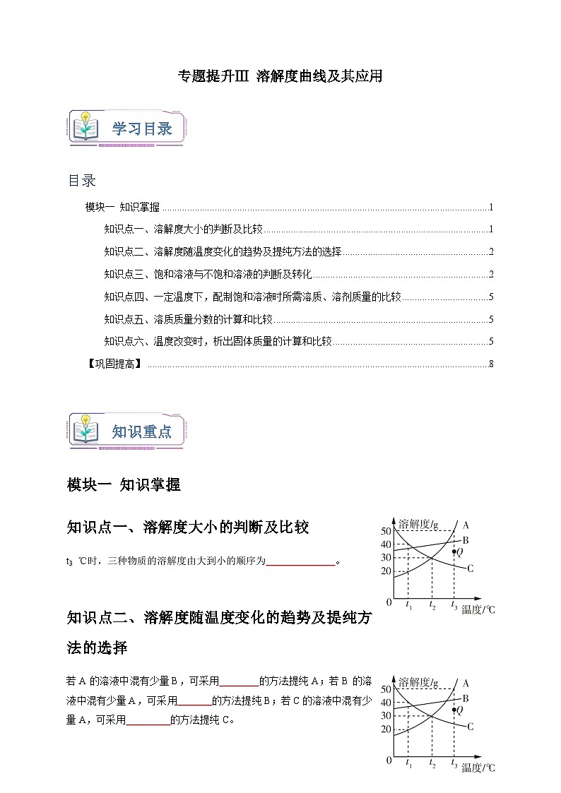专题提升Ⅲ+溶解度曲线及其应用+水和水溶液 八年级科学上册讲练测（浙教版）01