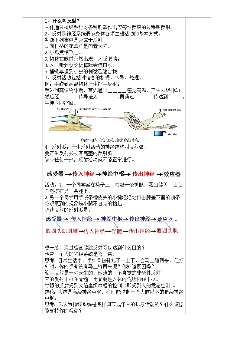 浙教版八年级上册科学教案3.3 神经调节（第2课时）教案02