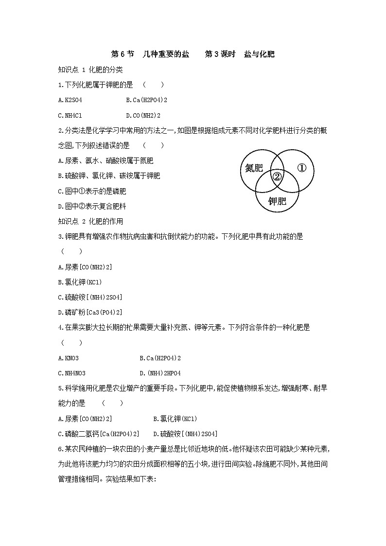 【同步练习】浙教版科学九年级上册：1.6 几种重要的盐 第3课时  同步练习（含答案）01