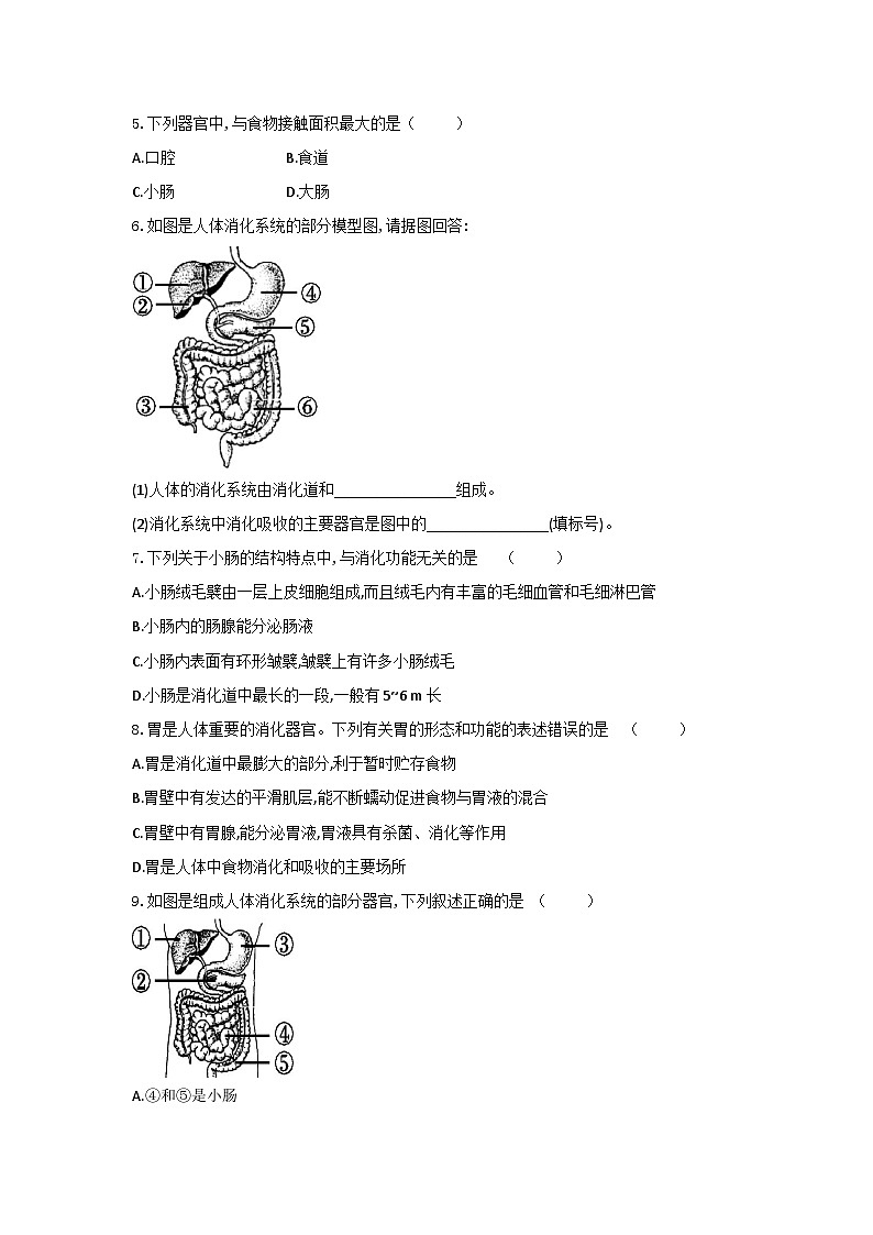 【同步练习】浙教版科学九年级上册：4.2 食物的消化与吸收 第1课时  同步练习（含答案）02