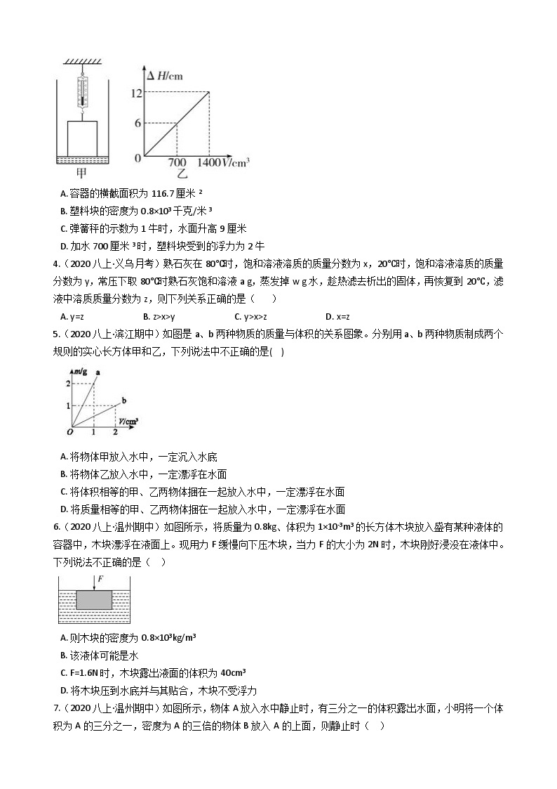 【拔高训练】浙教版科学八年级上册-第一章：水和水的溶液 拔高测试卷2（教师版+学生版）02