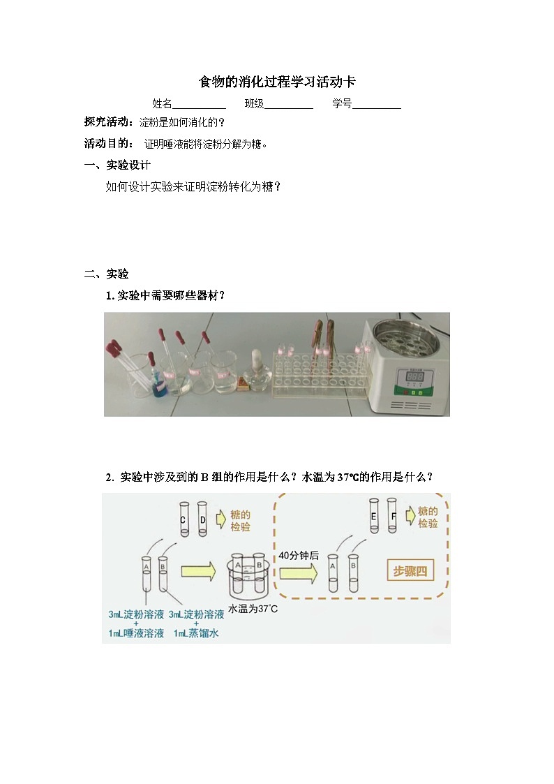 食物的消化过程学习活动卡第1页