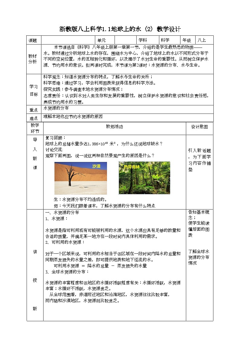 2022浙教版八上科学1.1地球上的水 第2课时（课件+教学设计+学案+视频）01