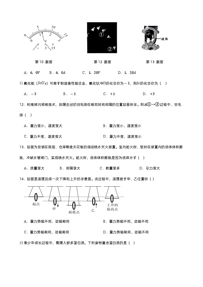 浙江省台州市仙居县横溪镇新生中学2023-2024学年九年级上学期开学考科学试题第3页