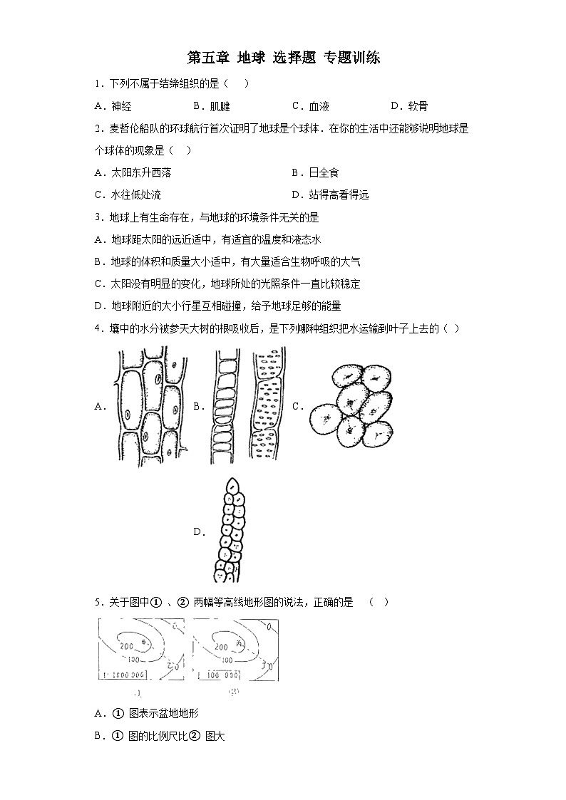第五章 地球 选择题 专题训练   华东师大版科学七年级上册01